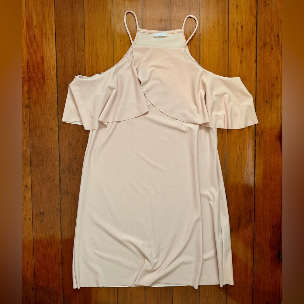 Blush Pink Off-the-Shoulder Ruffle ZARA Dress | Feminine & Flowy | Worn Twice